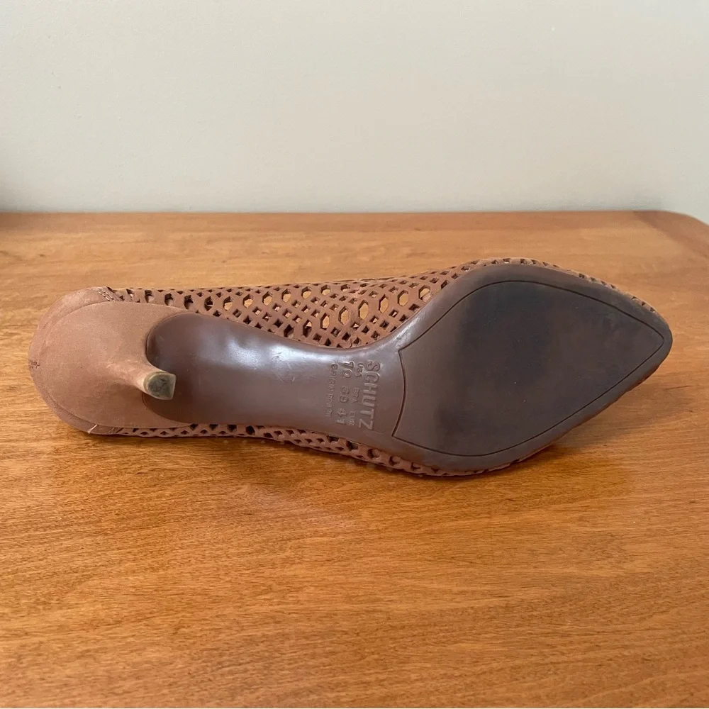 SCHUTZ Tan Brown Neutral Perforated Heels - Picture 9 of 9